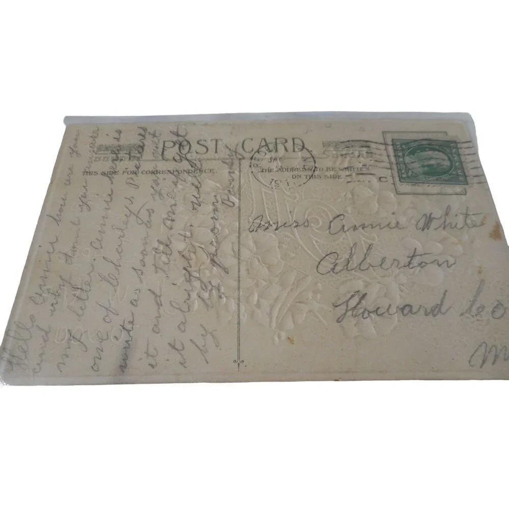 Vintage 1911 New Year's Postcard posted Floral Embossed